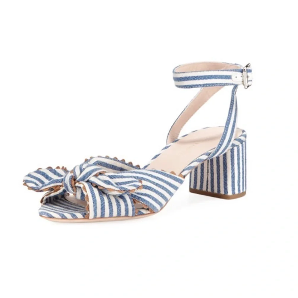 Loeffler Randall Jill Knotted Striped Sandal in Blue White‎ Size 7